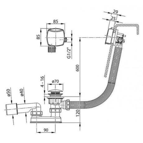 Злив-перелив для ванни Ravak City 800 C-C H/K, напівавтомат (X01505)