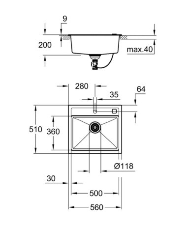 Кухонная мойка гранитная Grohe K700, 56x51, черный (31651AP0)