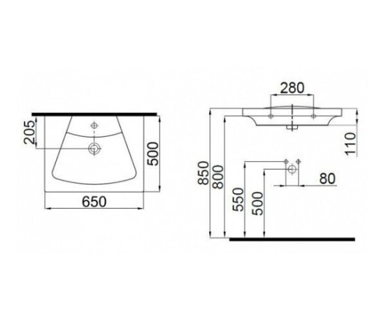 Умывальник врезной Idevit Vega, 65 (2801-0505)