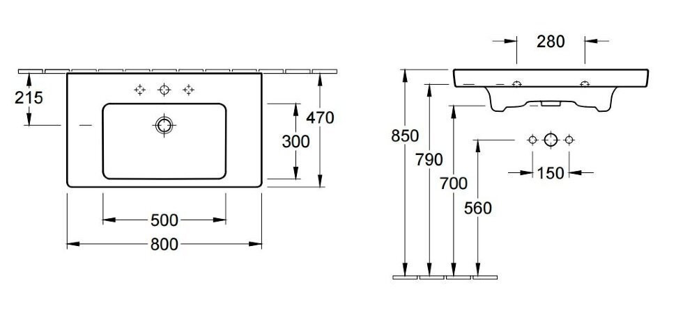 Умивальник підвісний Villeroy&Boch Subway 2.0, 80 (71758G01)