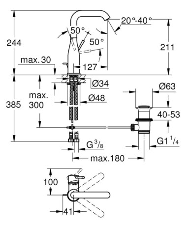 Cмеситель для умывальника Grohe Essence, однорычажный, хром (32628001)