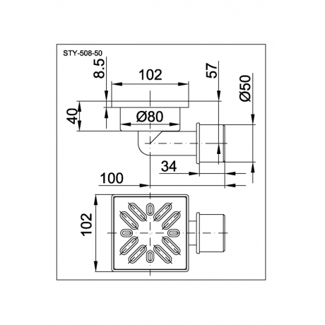 Душовий трап Styron, 10х10 (STY-508-50)