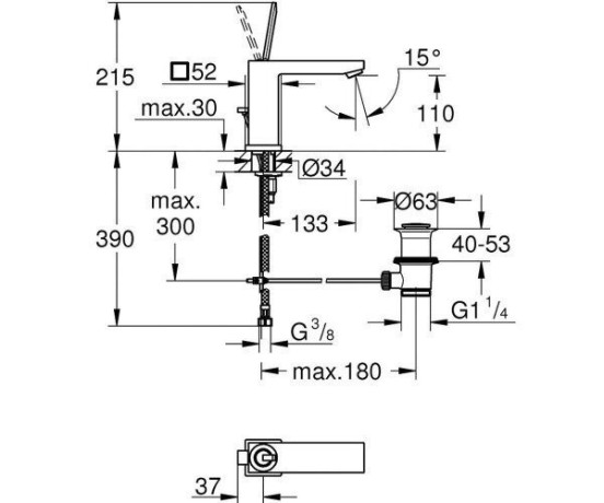 Змішувач для умивальника Grohe Eurocube Joy, джойстик, хром (23657000)