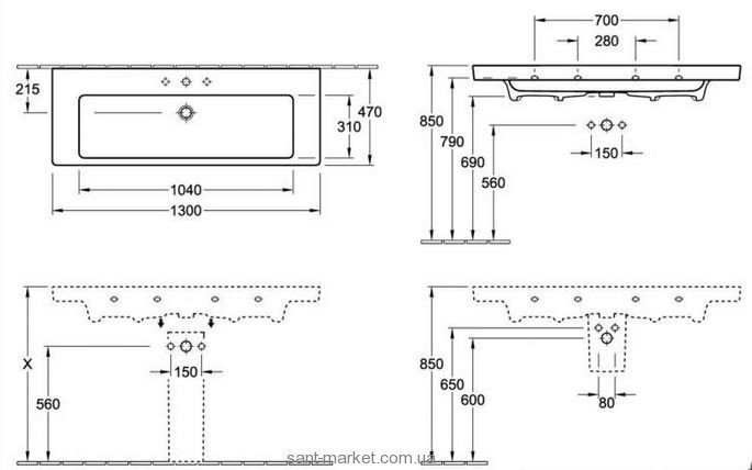 Умивальник підвісний Villeroy&Boch Subway 2.0, 130 (7176D201)
