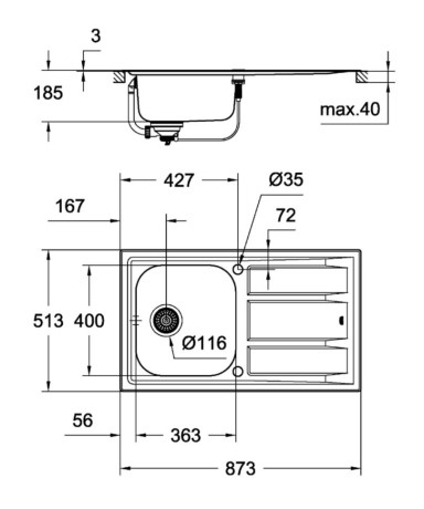 Кухонна мийка сталева Grohe K400, 87x51 (31568SD0)